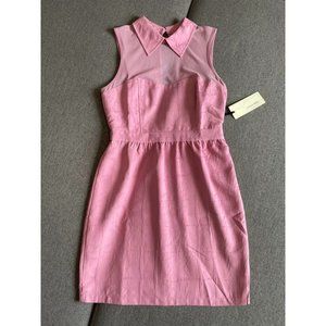 Collard Sweetheart Neckline Dress with Sheer Overlay